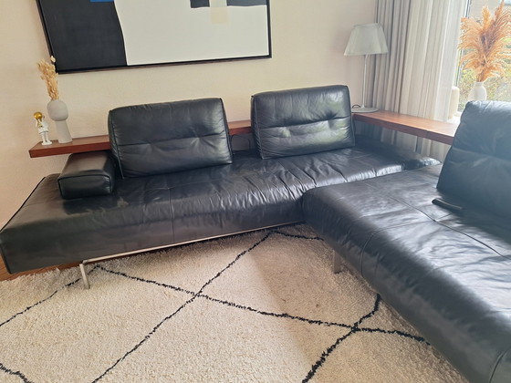 Image 1 of Rolf Benz Corner Sofa Black Leather Extendable Sofa Design