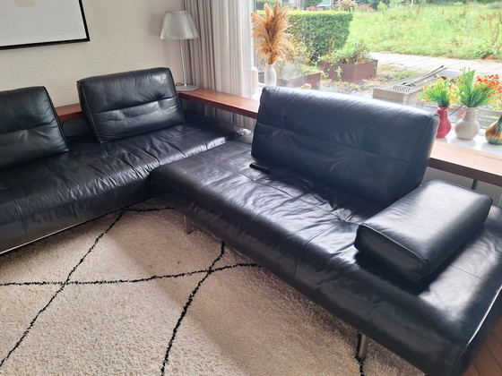 Image 1 of Rolf Benz Corner Sofa Black Leather Extendable Sofa Design