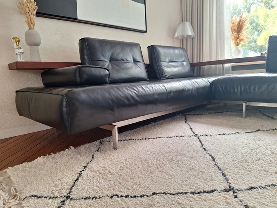 Image 1 of Rolf Benz Corner Sofa Black Leather Extendable Sofa Design