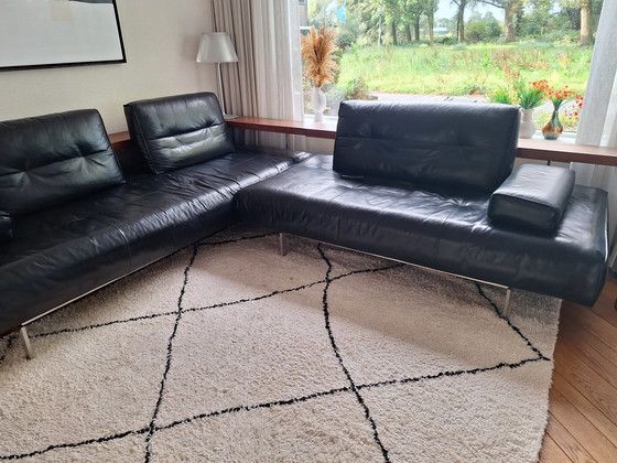 Image 1 of Rolf Benz Corner Sofa Black Leather Extendable Sofa Design