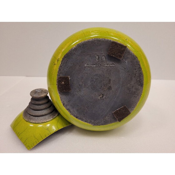 Image 1 of Set of 3 vintage Raku green glazed ceramic vases by Geneviève Berrin, France