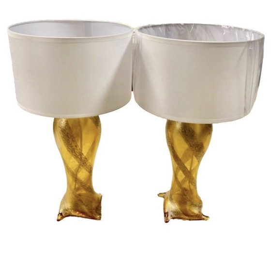 Image 1 of Seguso By Flavio Poli Gold Pair Of Lamp Murano, Italy 1960S
