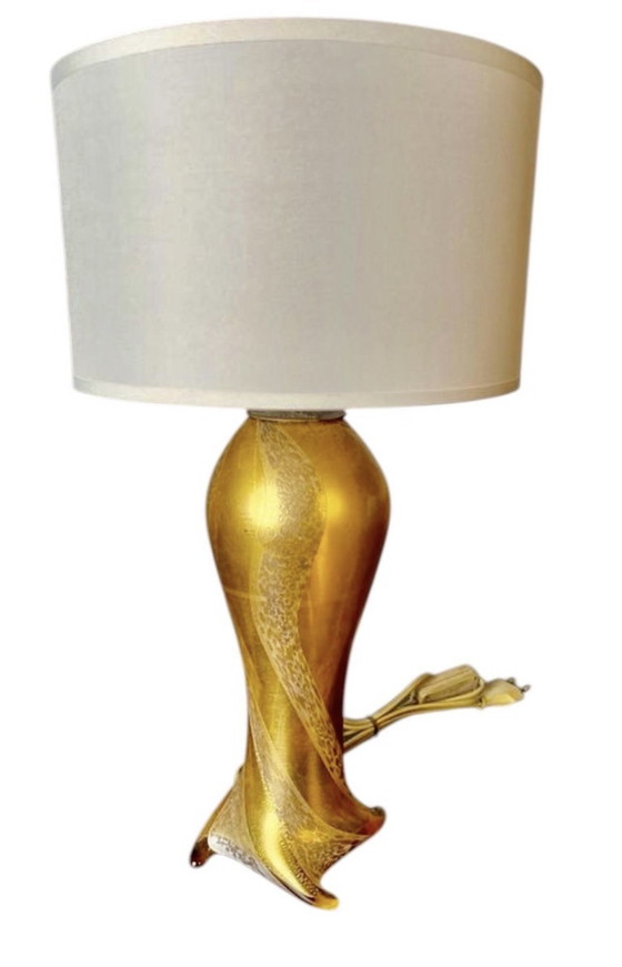 Image 1 of Seguso By Flavio Poli Gold Pair Of Lamp Murano, Italy 1960S