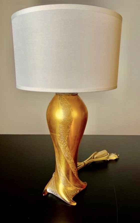 Image 1 of Seguso By Flavio Poli Gold Pair Of Lamp Murano, Italy 1960S
