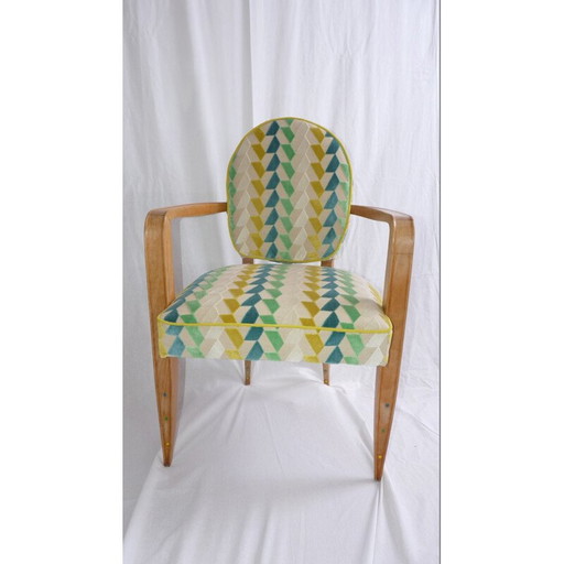 Desk chair in beechwood and green fabric - 1950s