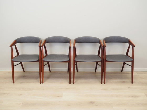 Image 1 of Set Of Four Teak Chairs, Danish Design, 1960S, Designer: Ejner Larsen & Aksel Bender Madsen