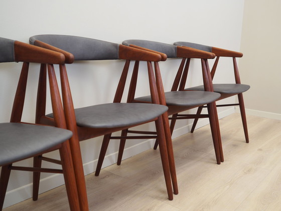 Image 1 of Set Of Four Teak Chairs, Danish Design, 1960S, Designer: Ejner Larsen & Aksel Bender Madsen