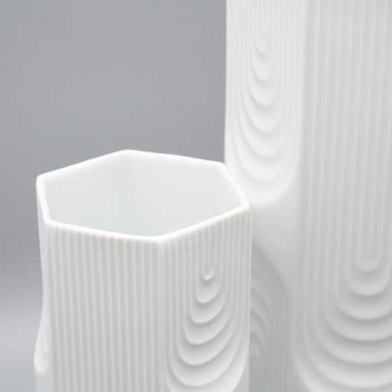 Image 1 of Retro Op Art Design Ak Kaiser Geometric Relief Glossy Porcelain Vase Vintage 70S