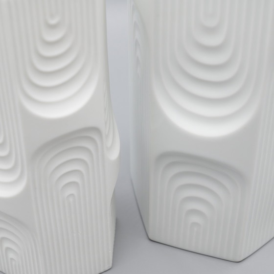 Image 1 of Retro Op Art Design Ak Kaiser Geometric Relief Glossy Porcelain Vase Vintage 70S