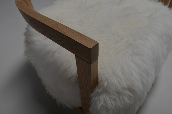 Image 1 of Set Of Two Solid Oak And Off-White Sheepskin Chairs, Switzerland, 1970S