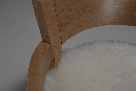 Image 1 of Set Of Two Solid Oak And Off-White Sheepskin Chairs, Switzerland, 1970S