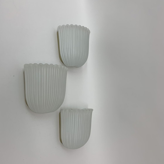 Image 1 of 3x Glashütte Limburg Mid-Century Design Wall Lamps - 1970s