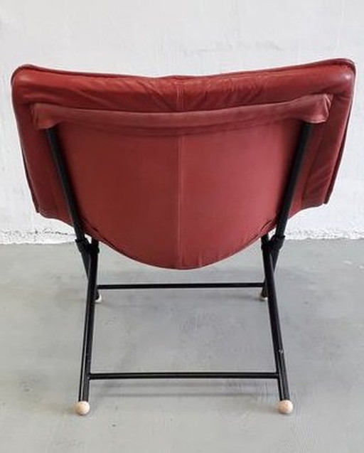 Molinari Red Leather Folding Chair By Teun Van Zanten