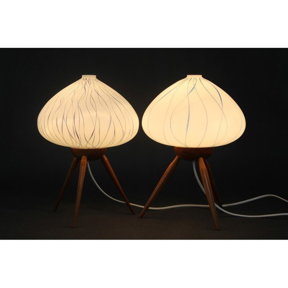 Image 1 of Pair of vintage table lamps in beech wood and glass for Uluv, Czechoslovakia 1960