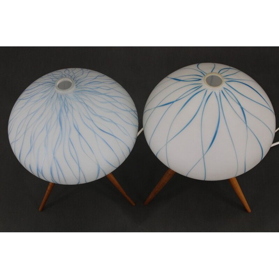 Image 1 of Pair of vintage table lamps in beech wood and glass for Uluv, Czechoslovakia 1960