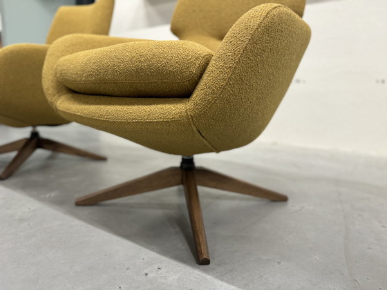 Image 1 of 2 Leolux Lloyd Swivel Armchairs Yellow Fabric