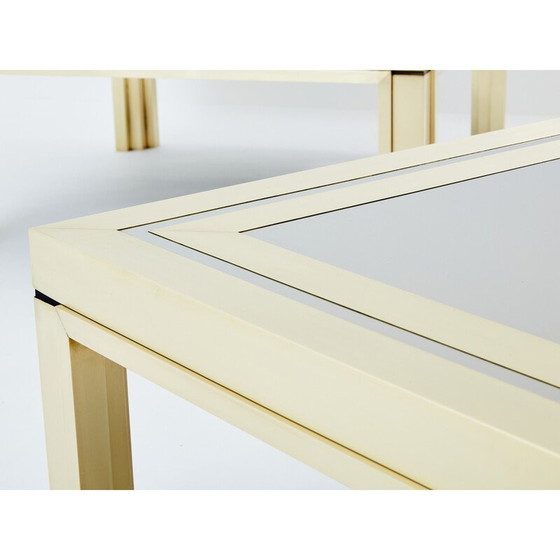Image 1 of Pair of vintage coffee tables in brushed brass and steel by Giacomo Sinopoli for Liwan’s Rome, Italy 1970