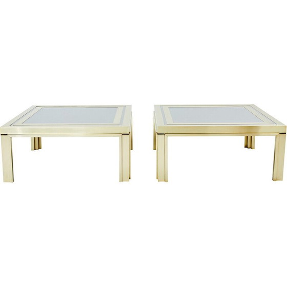 Image 1 of Pair of vintage coffee tables in brushed brass and steel by Giacomo Sinopoli for Liwan’s Rome, Italy 1970