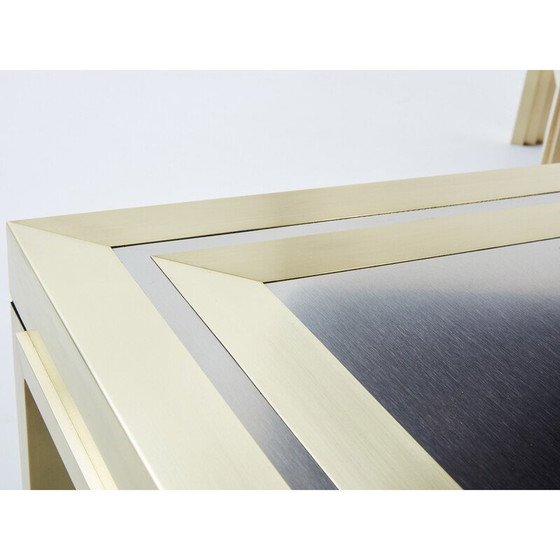 Image 1 of Pair of vintage coffee tables in brushed brass and steel by Giacomo Sinopoli for Liwan’s Rome, Italy 1970