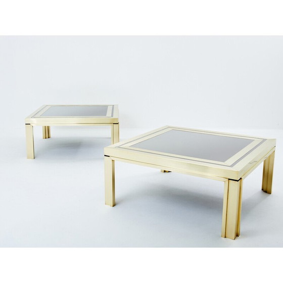 Image 1 of Pair of vintage coffee tables in brushed brass and steel by Giacomo Sinopoli for Liwan’s Rome, Italy 1970