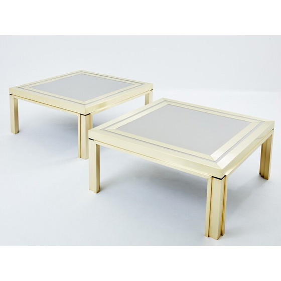 Image 1 of Pair of vintage coffee tables in brushed brass and steel by Giacomo Sinopoli for Liwan’s Rome, Italy 1970