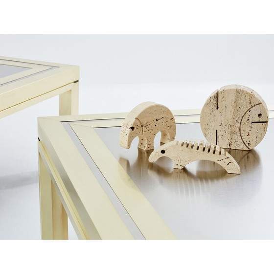 Image 1 of Pair of vintage coffee tables in brushed brass and steel by Giacomo Sinopoli for Liwan’s Rome, Italy 1970
