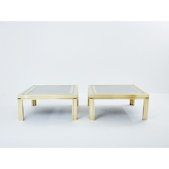 Image 1 of Pair of vintage coffee tables in brushed brass and steel by Giacomo Sinopoli for Liwan’s Rome, Italy 1970