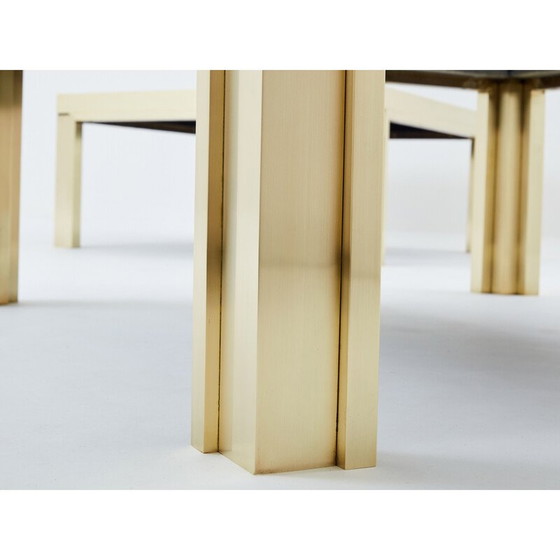 Image 1 of Pair of vintage coffee tables in brushed brass and steel by Giacomo Sinopoli for Liwan’s Rome, Italy 1970