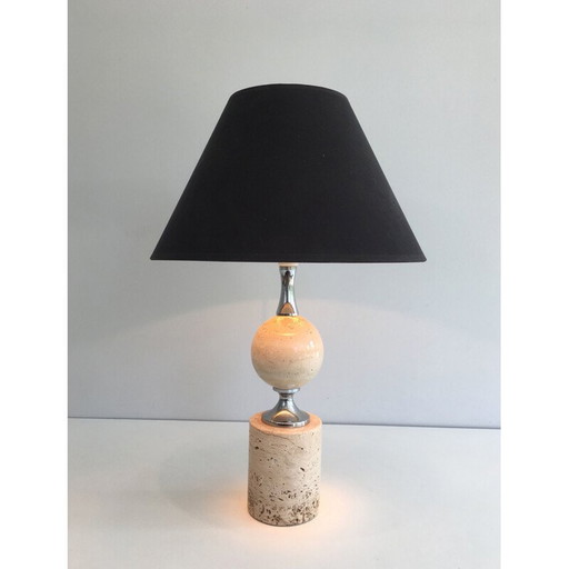 Lampada vintage in travertino e cromo 1970