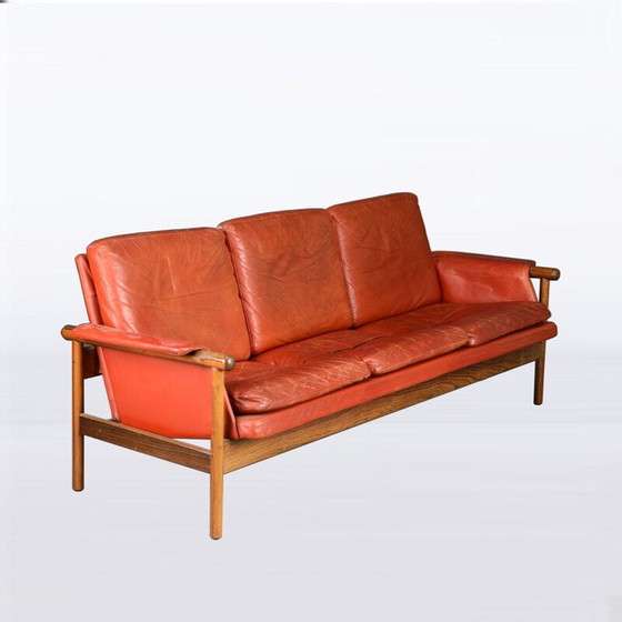 Image 1 of Set da soggiorno vintage rosso in pelle e palissandro - anni '60