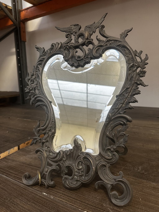 Miroir De Table Dit Psyché - Bronze - Style Louis Xv Du 19 E - H 42 / L 32 Cm