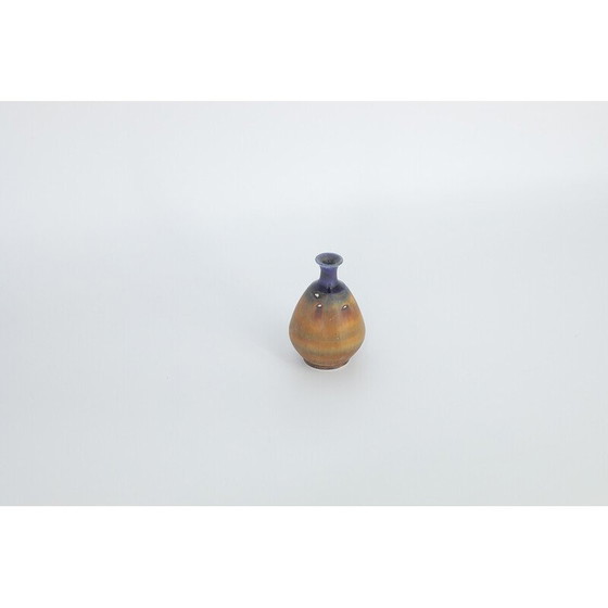 Image 1 of Vintage collectible blue and brown stoneware vase by Gunnar Borg for Höganäs Keramik, Sweden 1960