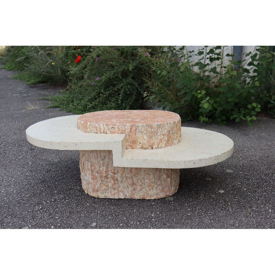Image 1 of Vintage travertine veneer and plywood coffee table for Maitland-Smith, 1970