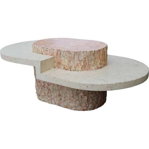 Vintage travertine veneer and plywood coffee table for Maitland-Smith, 1970