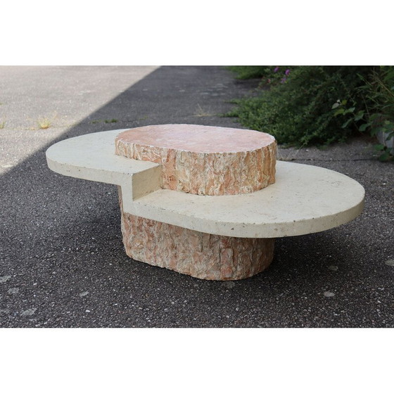 Image 1 of Vintage travertine veneer and plywood coffee table for Maitland-Smith, 1970