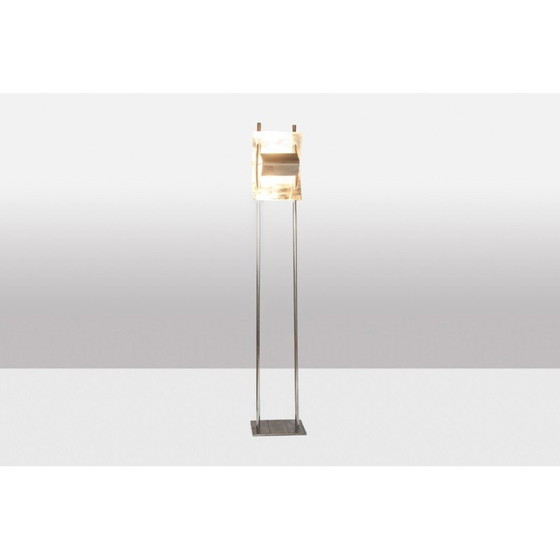 Image 1 of Vintage geometric floor lamp in silver metal, 1980