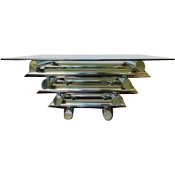Image 1 of Vintage chrome and glass coffee table, 1970s