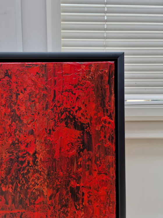 Image 1 of Frances Eckhardt - Peinture abstraite rouge 60x60 cm + cadre