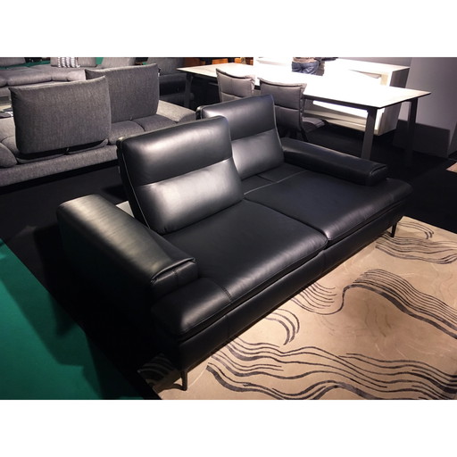 Three-seater sofa L224Cm + Two-seater sofa L204Cm Black Leather