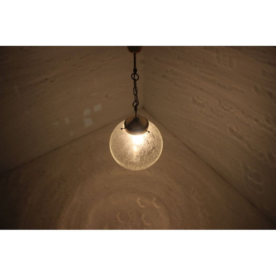 Image 1 of Vintage glass and brass pendant lamp for Valašské Meziříčí, Czechoslovakia 1970