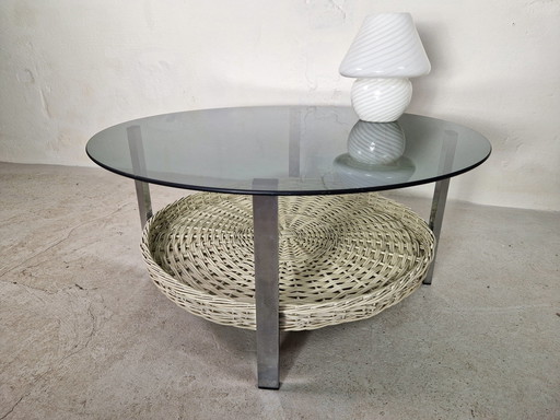 Space Age Coffee Table Round Smoked Glass Top