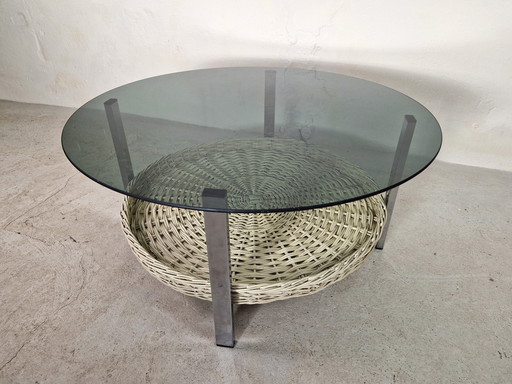 Space Age Coffee Table Round Smoked Glass Top