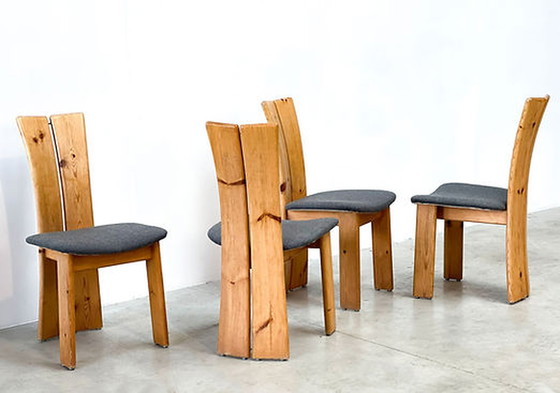 Image 1 of Set of 4 brutalist oak chairs