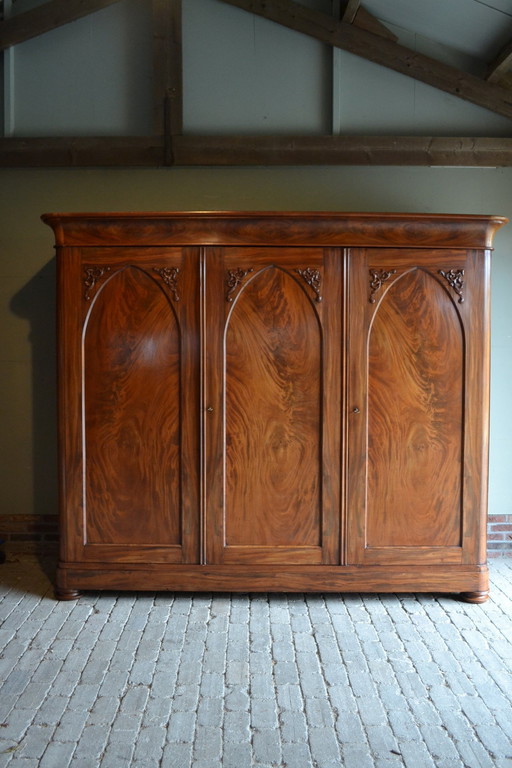 Antique Mahogany Wooden Biedermeier Wardrobe