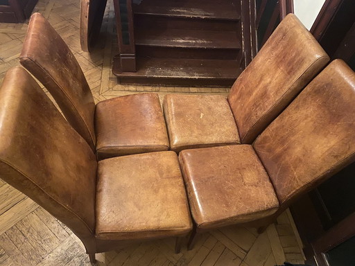 4X Leather Chairs With High Backrests