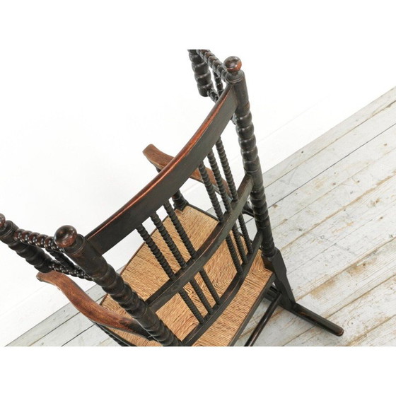 Image 1 of Mod century Arts and Crafts ebonised Bobbin rocking chair