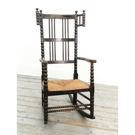 Image 1 of Mod century Arts and Crafts ebonised Bobbin rocking chair