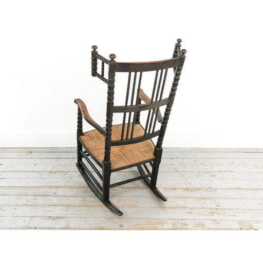 Mod century Arts and Crafts ebonised Bobbin rocking chair