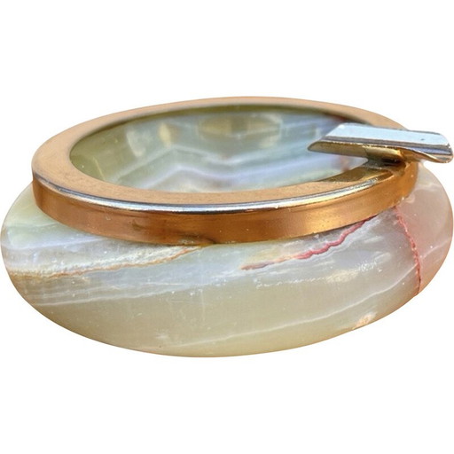 Vintage alabaster ashtray with brass fittings, Italy 1970