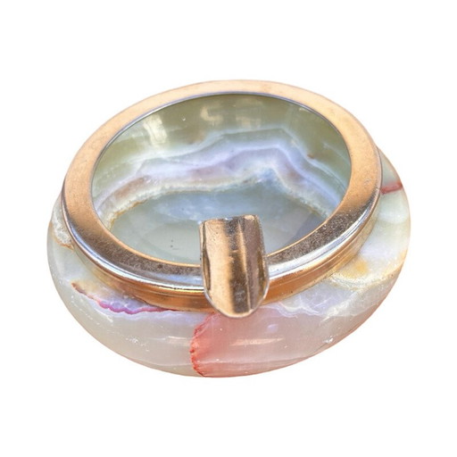 Vintage alabaster ashtray with brass fittings, Italy 1970